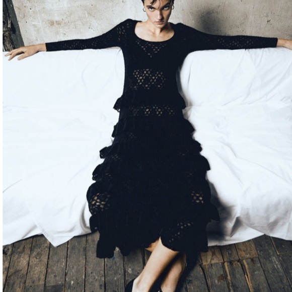 Original Designer Black Lace Dress with Ruffles Sz. Medium - Picture 4 of 7